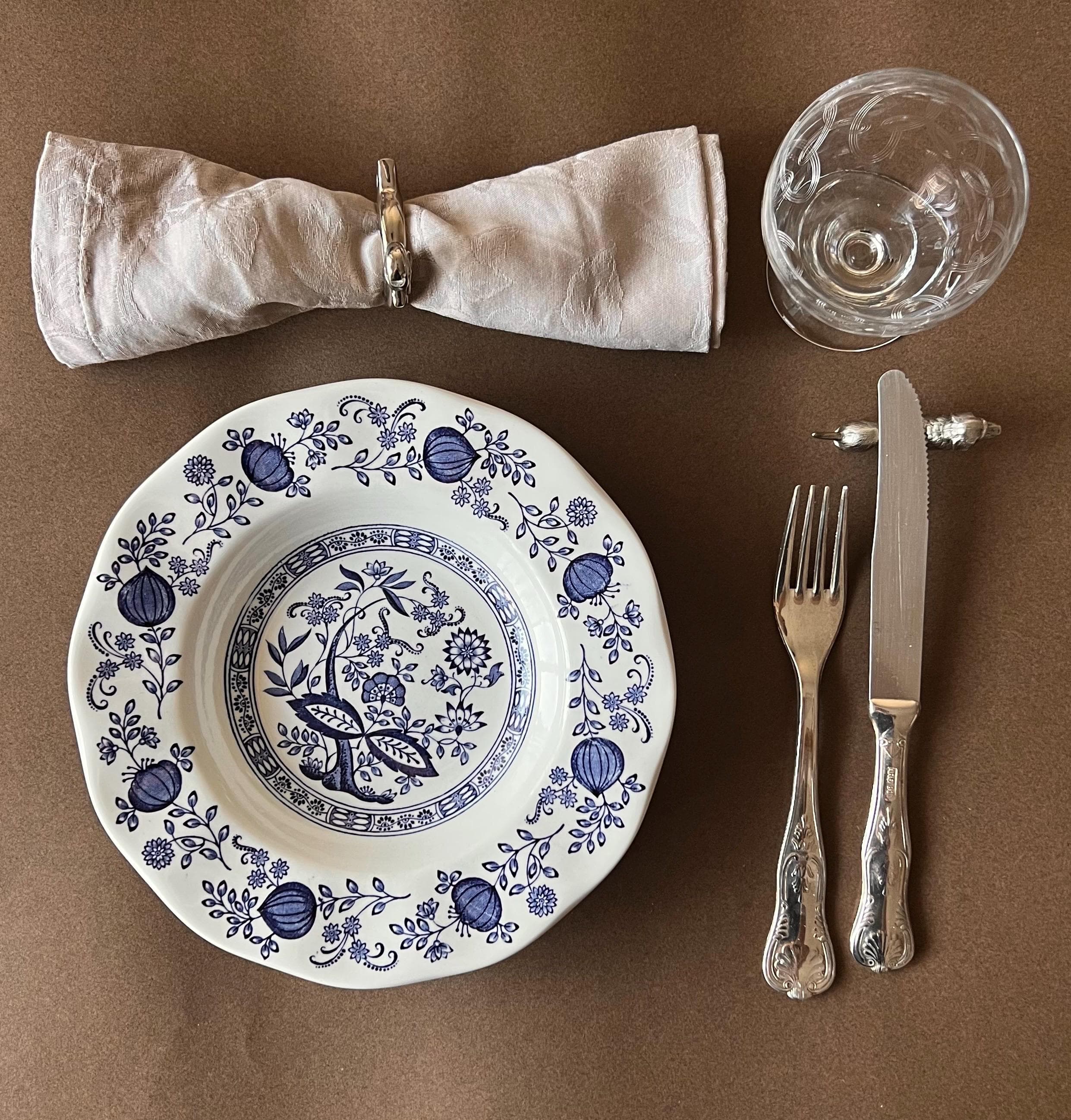 Vintage English Enoch Wedgwood Blue Heritage Onion Dinner Plates - Set of 2