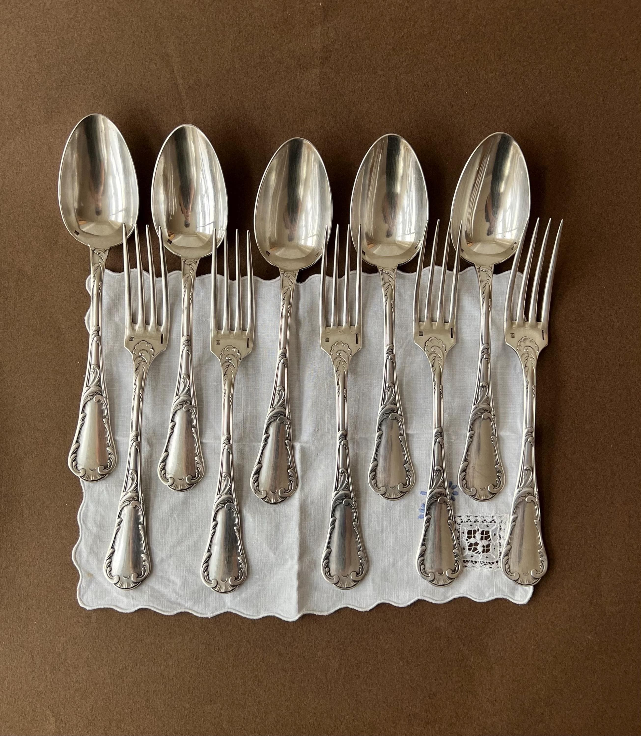 Vintage French Silver-Plated 10-Piece Dining Set by Christofle France