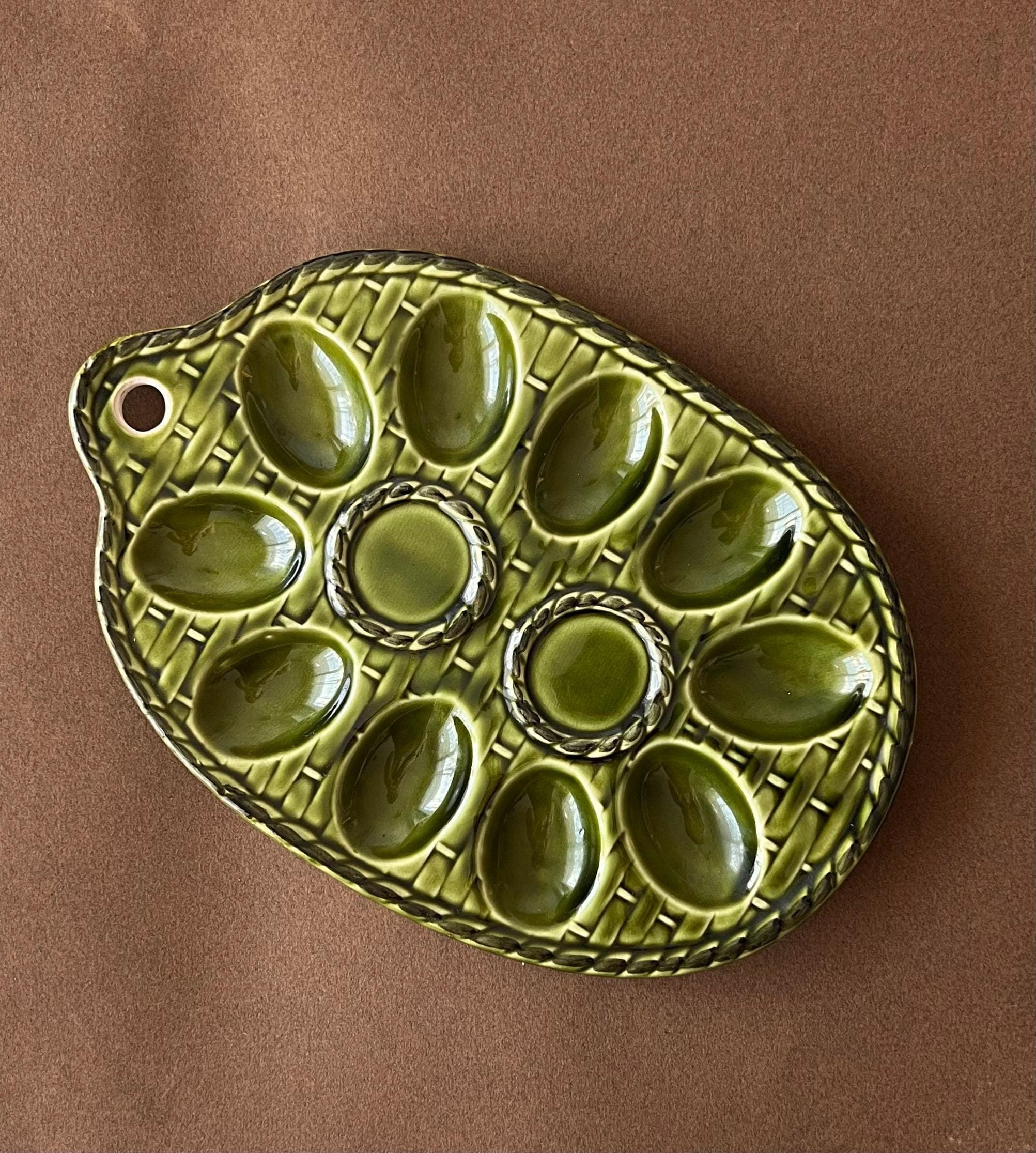 Vintage Ceramic Deviled Egg Plate - 10-Well Tray