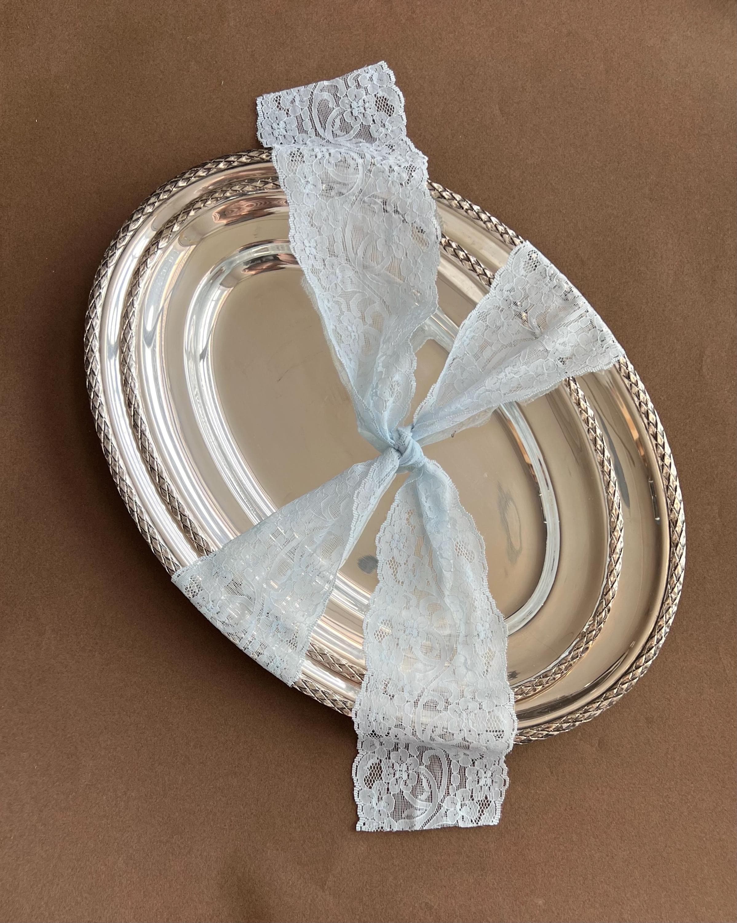 Set of 2 Vintage Wolff Silver-Plated Oval Trays with Braided Rim