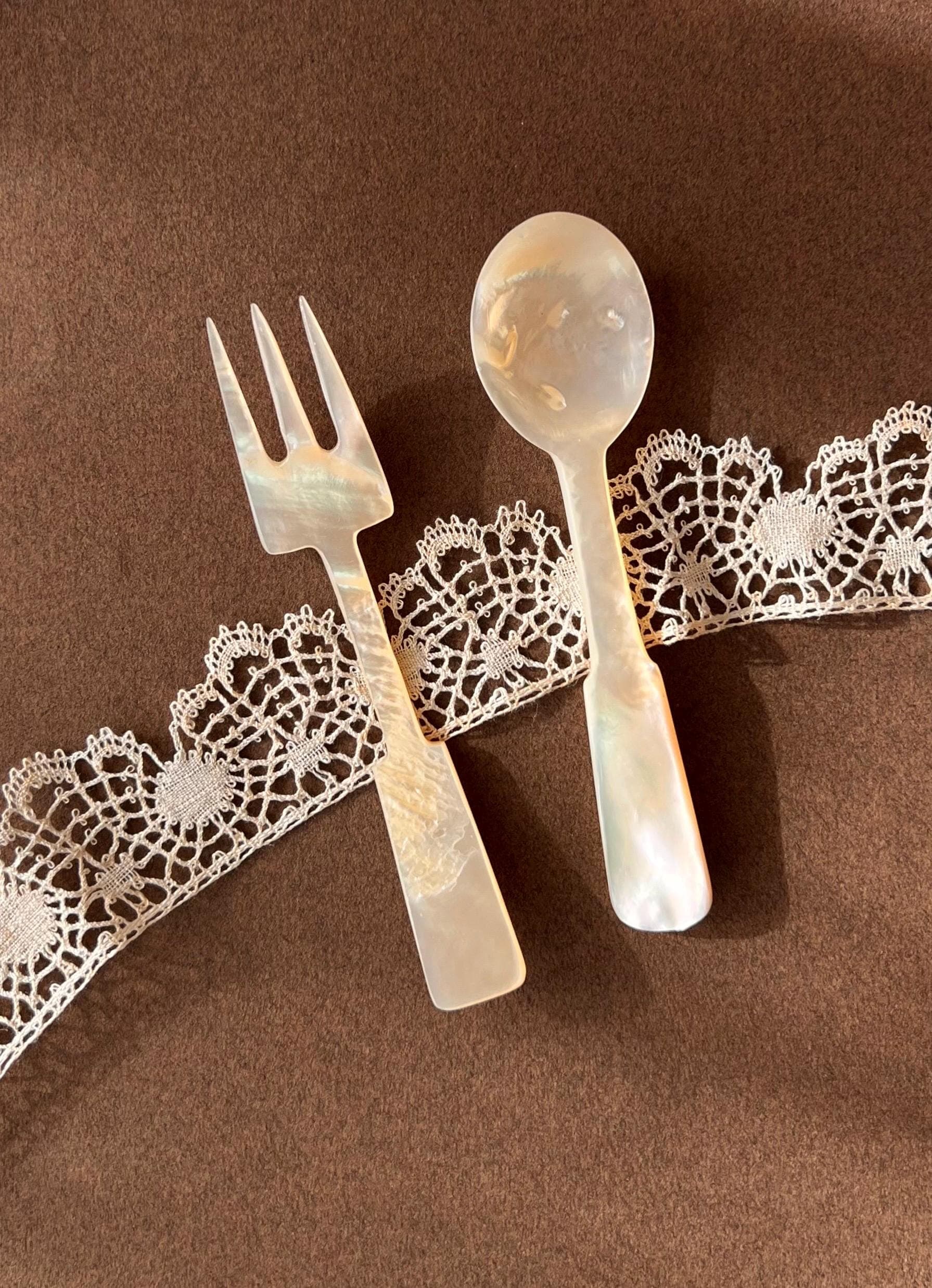 Vintage Mother-of-Pearl Caviar Spoon and Fork Set