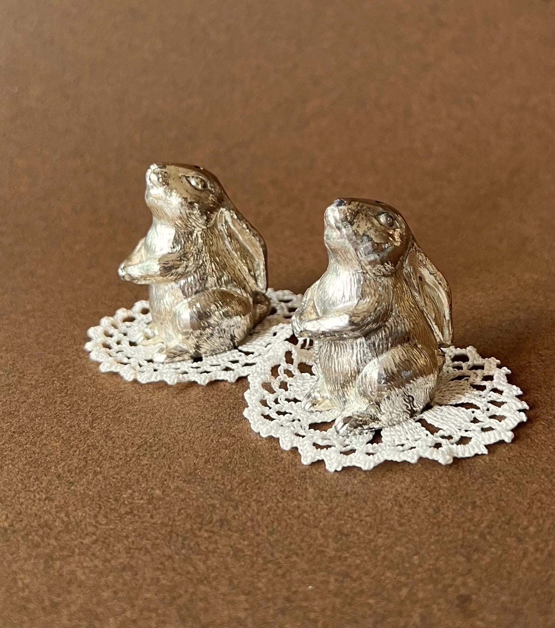 Vintage Silver Bunny Shaped Salt and Pepper Shakers